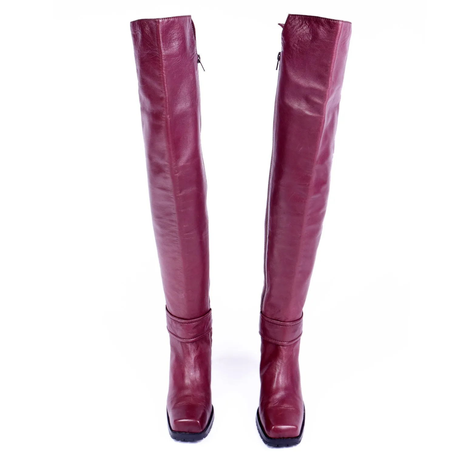 1980s Claude Montana Burgundy Thigh High Leather Boots