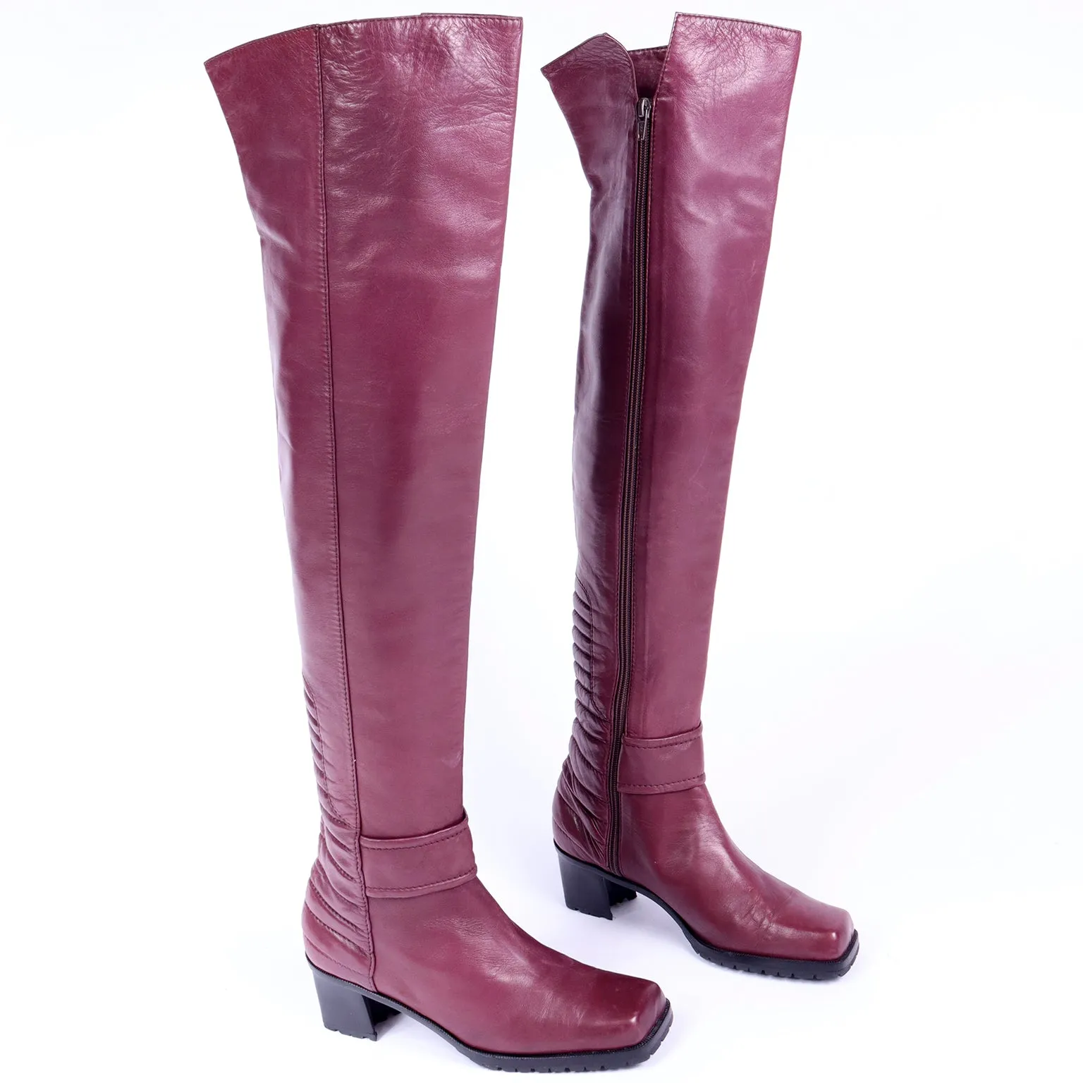 1980s Claude Montana Burgundy Thigh High Leather Boots