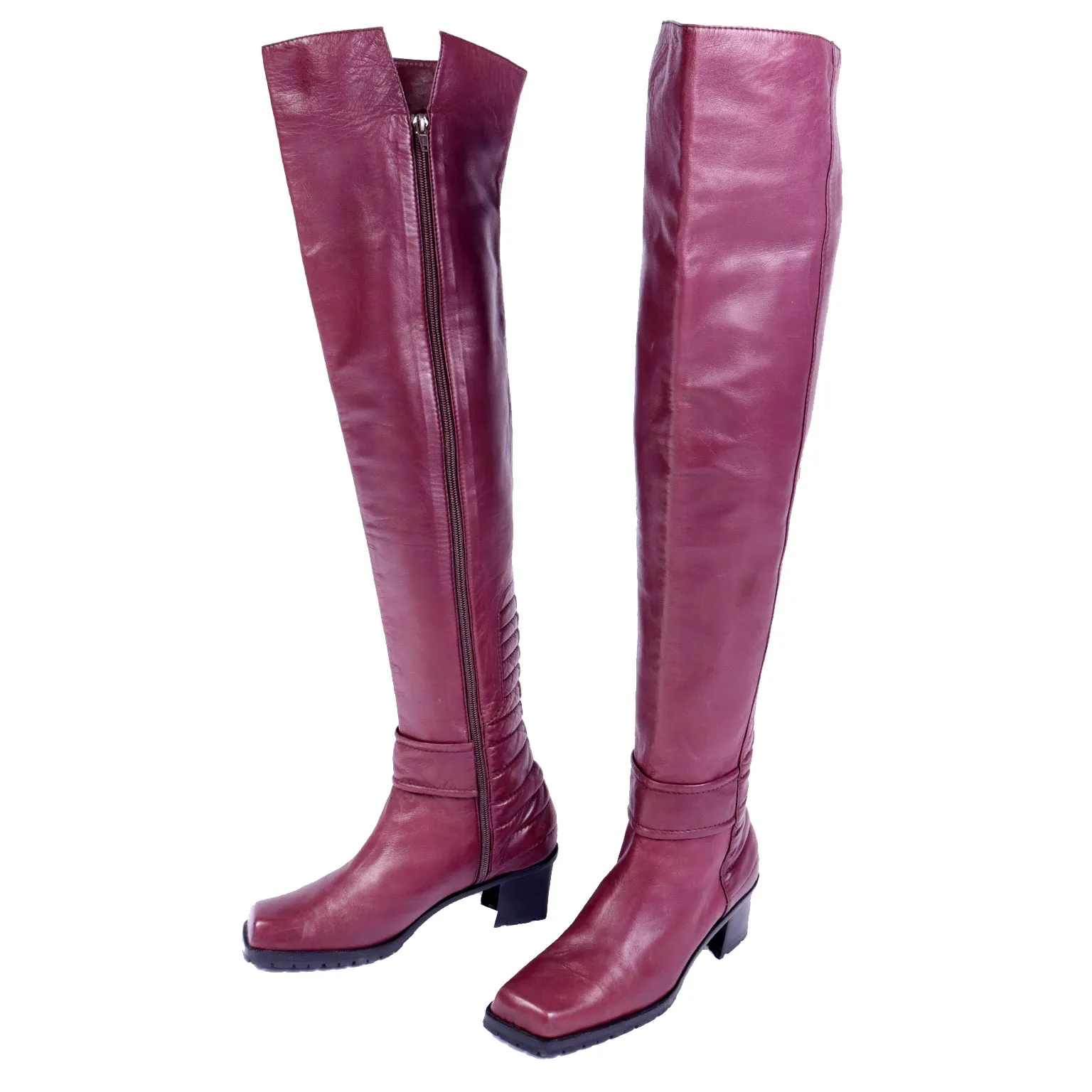 1980s Claude Montana Burgundy Thigh High Leather Boots