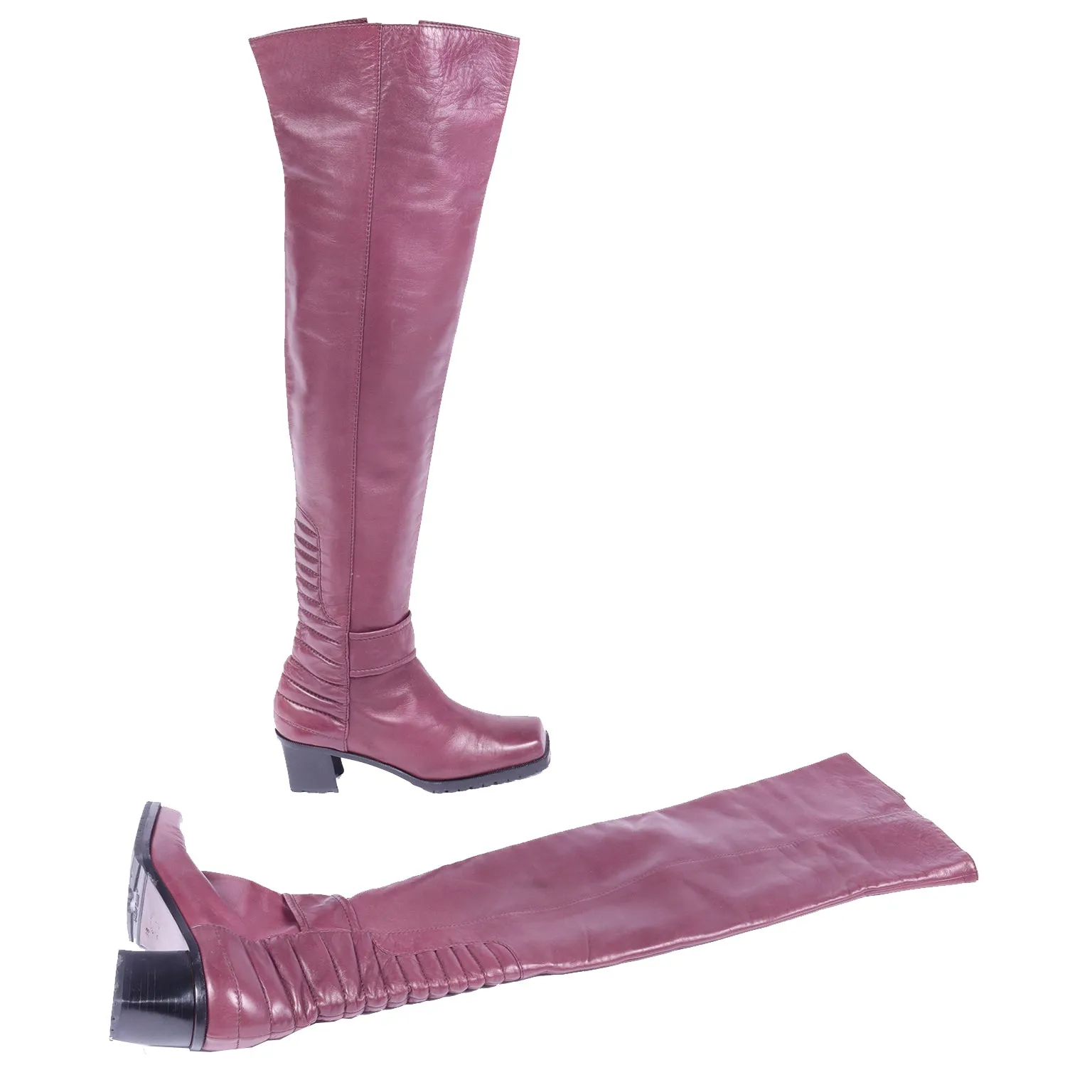 1980s Claude Montana Burgundy Thigh High Leather Boots