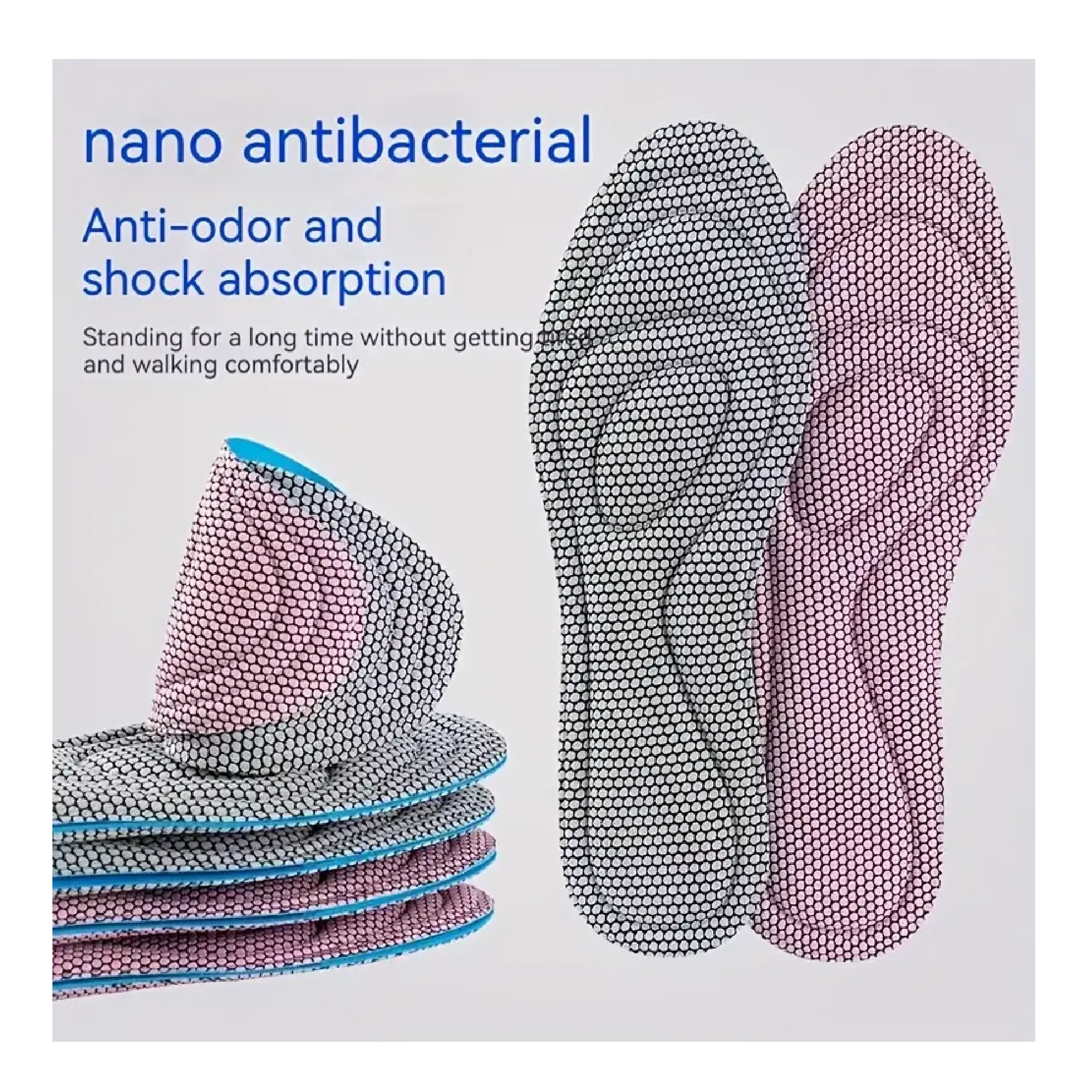 1pair 5D Memory Foam Orthopedic Insoles, Unisex Nano Antibacterial Deodorant, Sweat Absorption, Massage & Sports Support