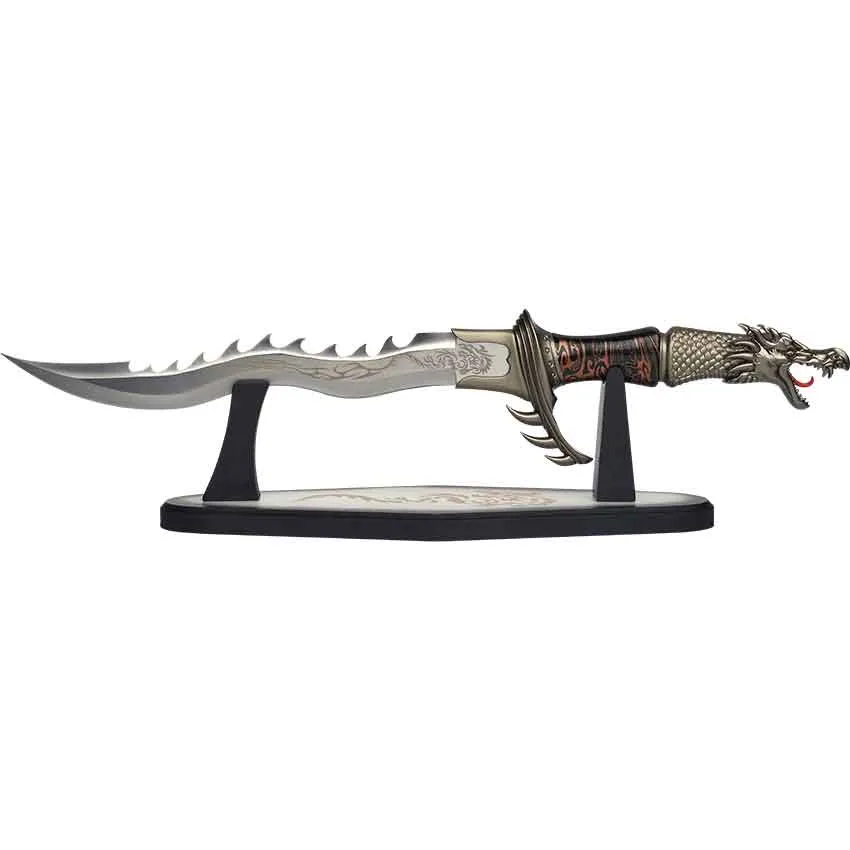 24" Fantasy Dragon Kris Blade Knife Sword Machete Saber Dagger w/ Display Stand