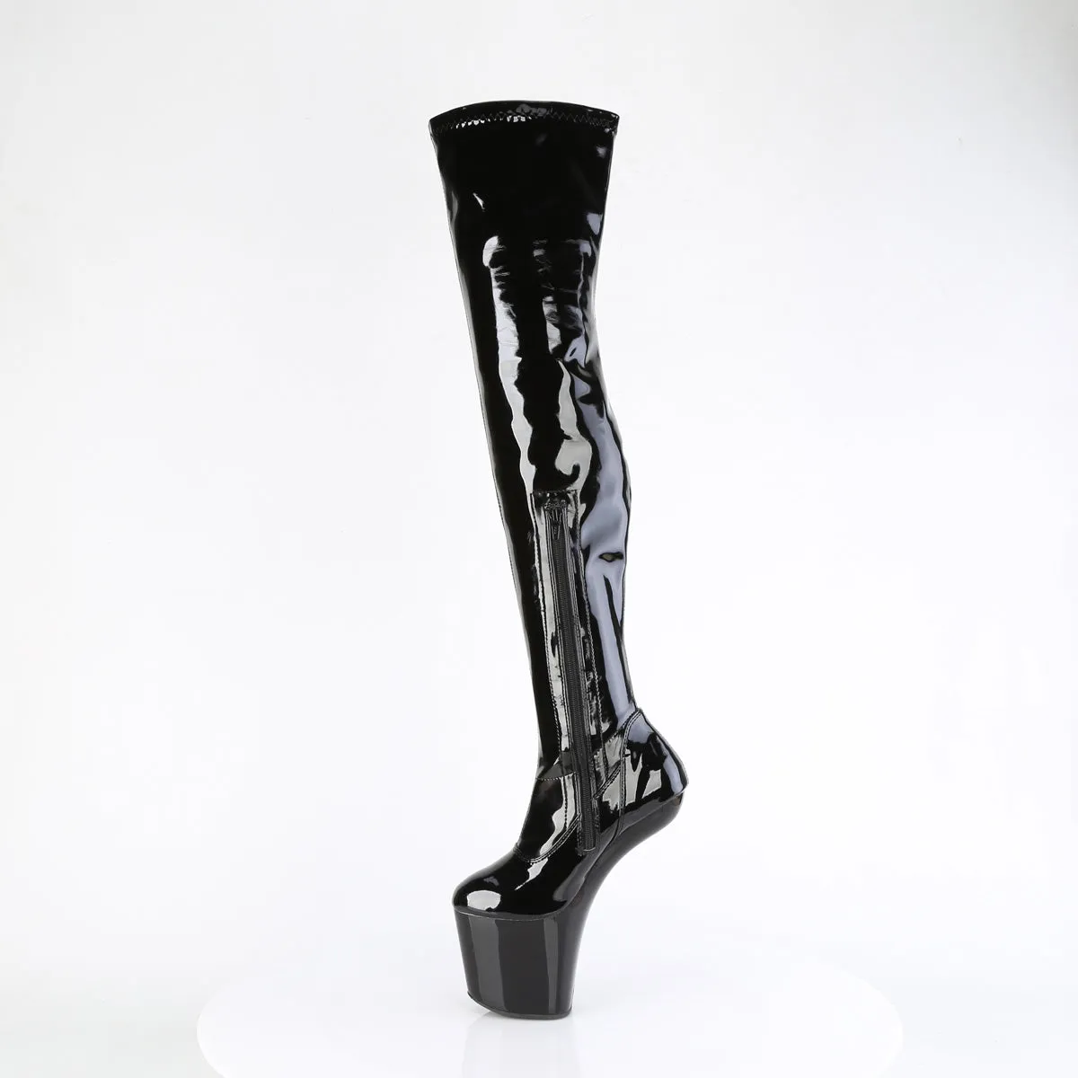 8 Inch Heelless CRAZE-3000 Black Stretch Patent