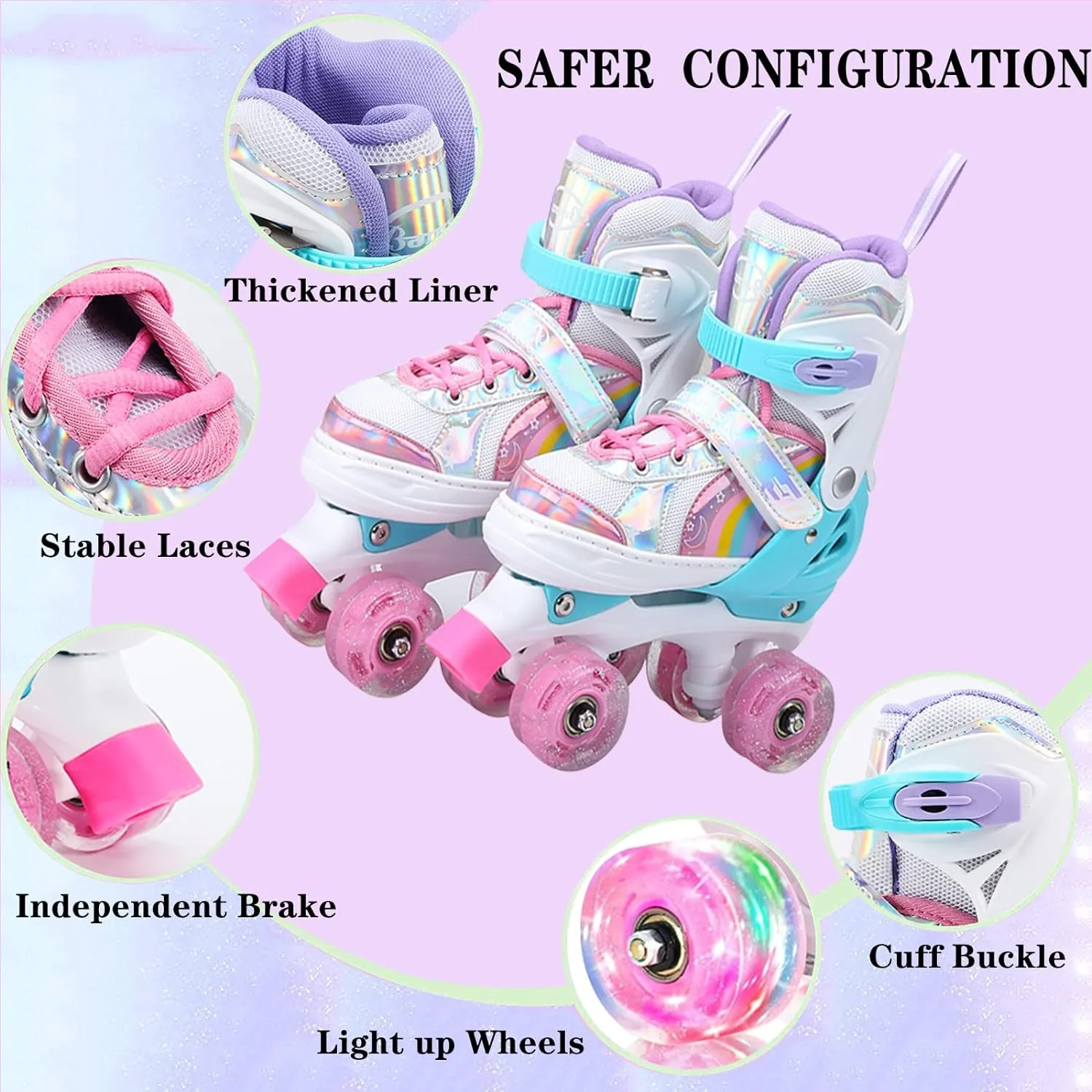 Adjustable Kids Roller Skates M Size 35-38 Pink