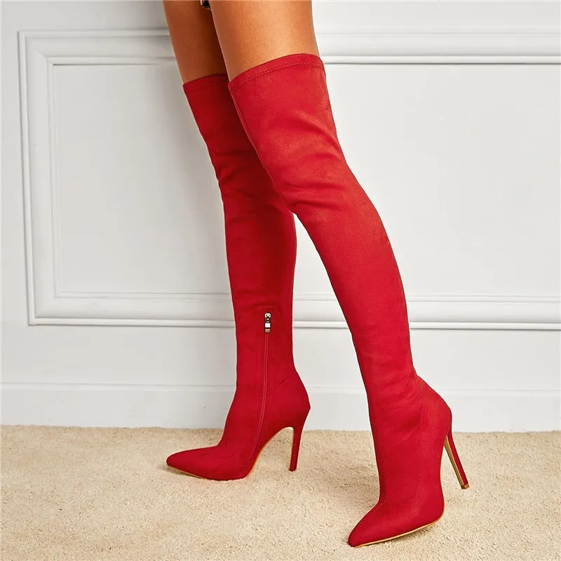 Amozae-    Women 11cm High Heels Over The Knee Thigh High Boots Fetish Stripper Long Boots Combat Winter Knight   Fashion Red Shoes