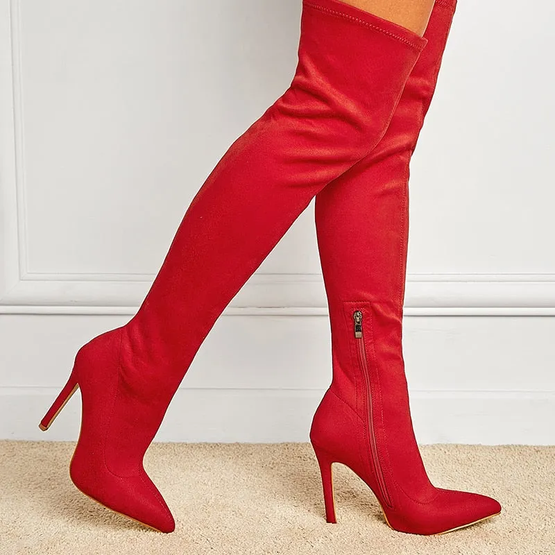 Amozae-    Women 11cm High Heels Over The Knee Thigh High Boots Fetish Stripper Long Boots Combat Winter Knight   Fashion Red Shoes