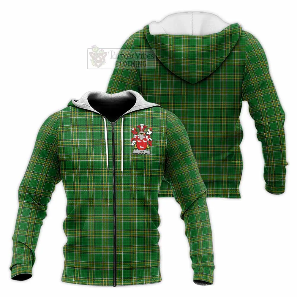 Ash Irish Clan Tartan Knitted Hoodie with Coat of Arms