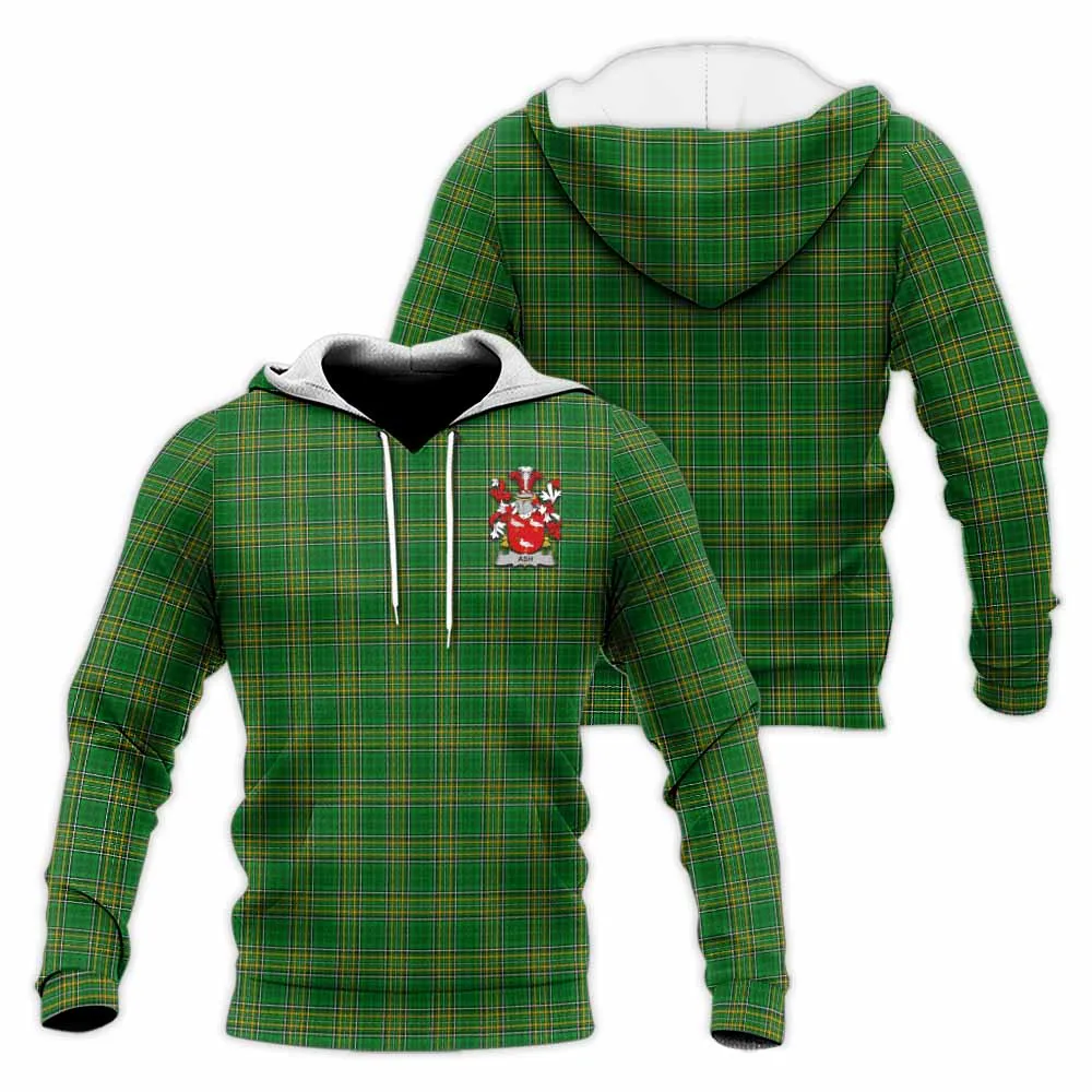 Ash Irish Clan Tartan Knitted Hoodie with Coat of Arms