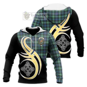 Baillie Ancient Tartan Knitted Hoodie with Family Crest and Celtic Symbol Style