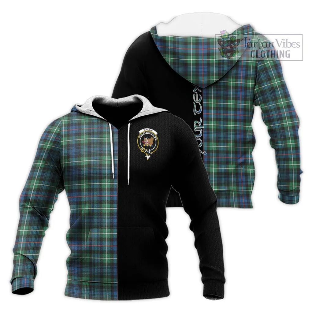 Baillie Ancient Tartan Knitted Hoodie with Family Crest and Half Of Me Style