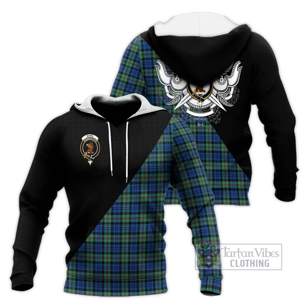 Baird Ancient Tartan Knitted Hoodie with Family Crest and Military Logo Style