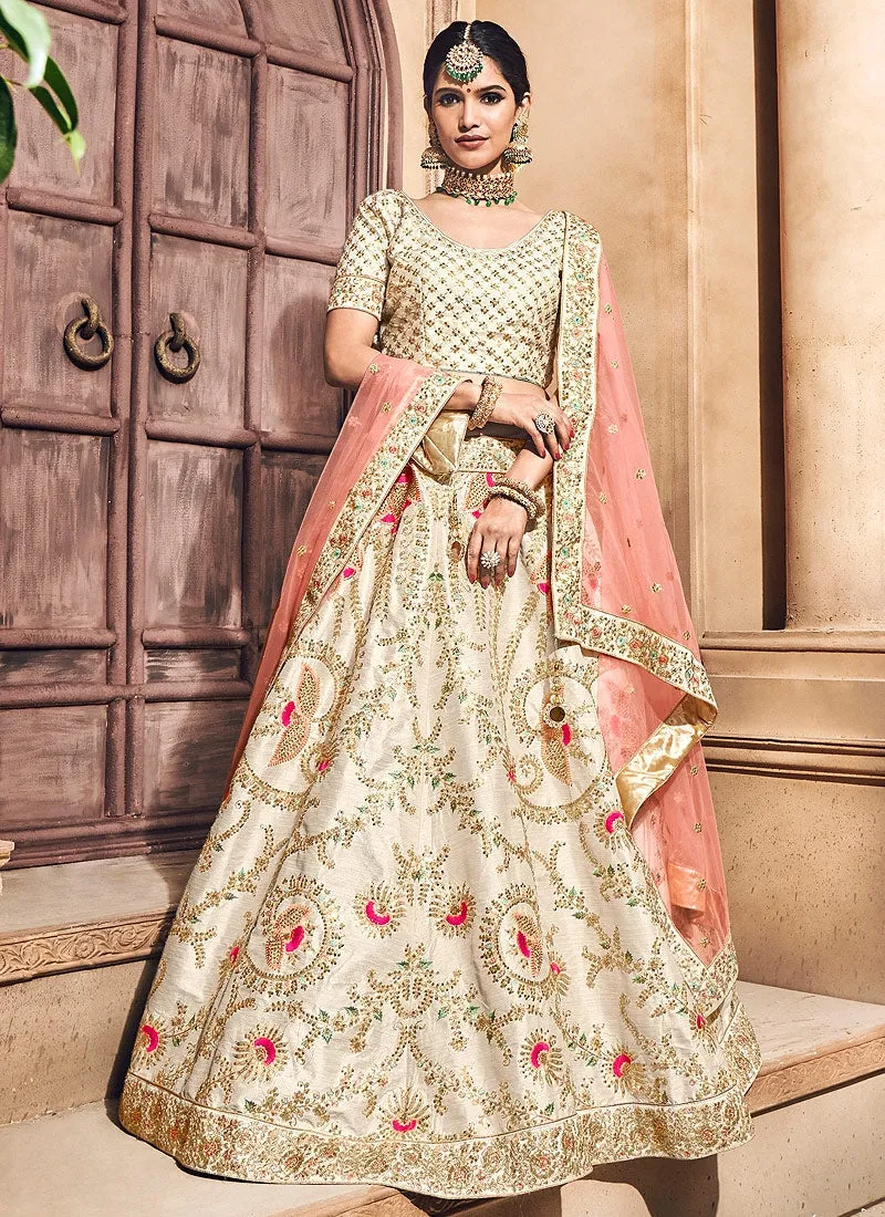 Beige And Peach Hand Embroidered Lehenga Choli