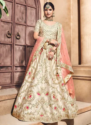 Beige And Peach Hand Embroidered Lehenga Choli