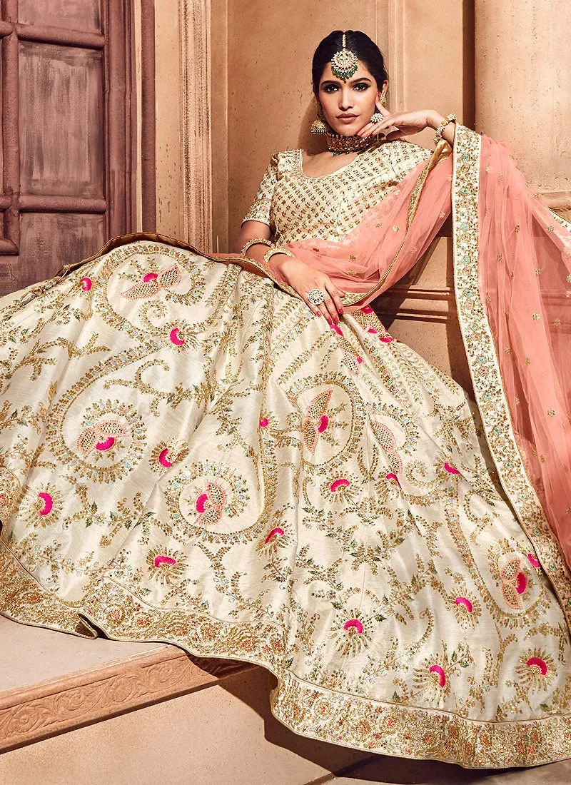 Beige And Peach Hand Embroidered Lehenga Choli