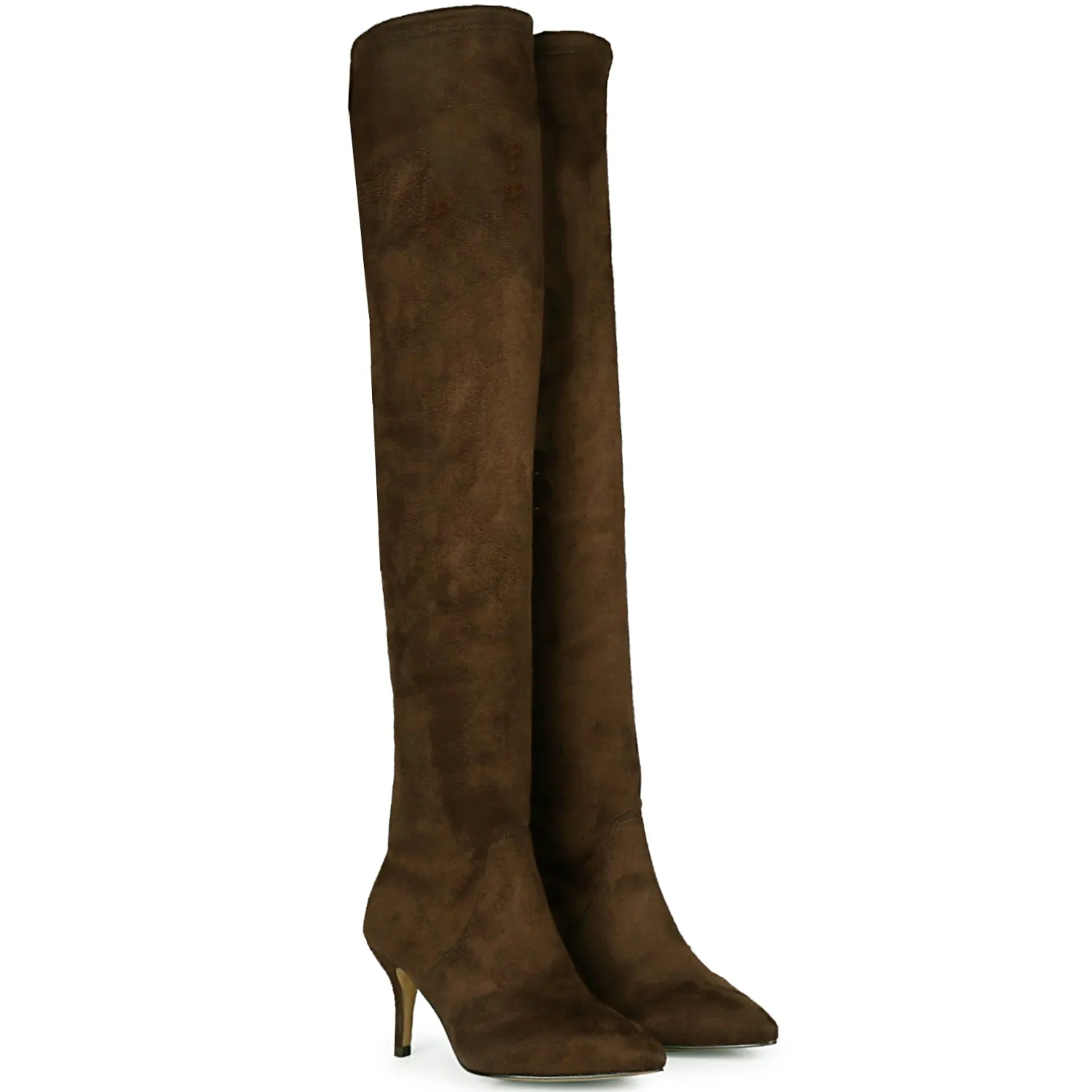 Benoite Brown Stretch Suede Thigh High Boots