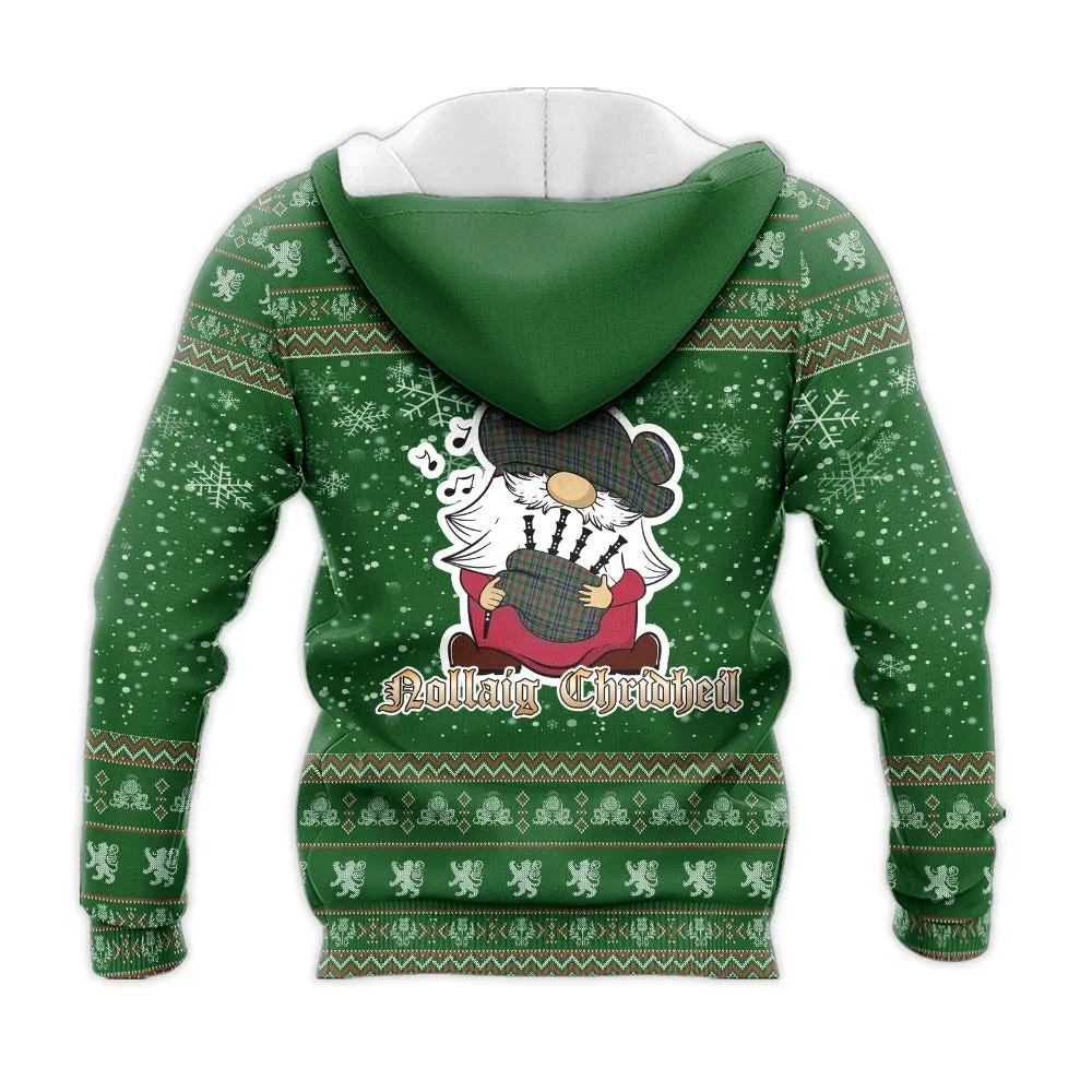 Bisset Clan Christmas Knitted Hoodie with Funny Gnome Playing Bagpipes