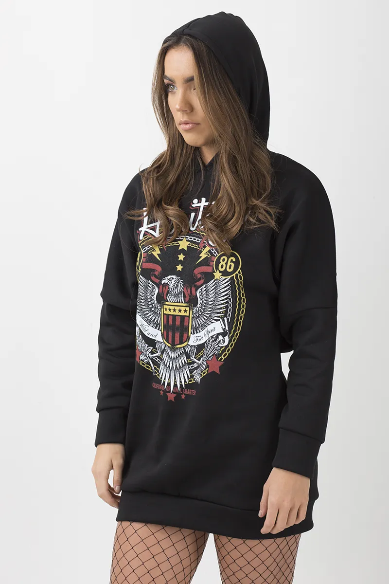 Black 'Heritage' Graphic Print Oversized Hoodie - Violet