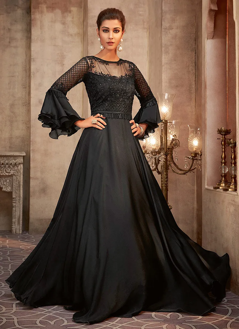 Black Sequence Embroidered Party Wear Anarkali Gown