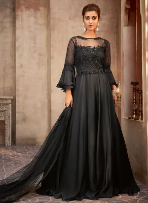 Black Sequence Embroidered Party Wear Anarkali Gown