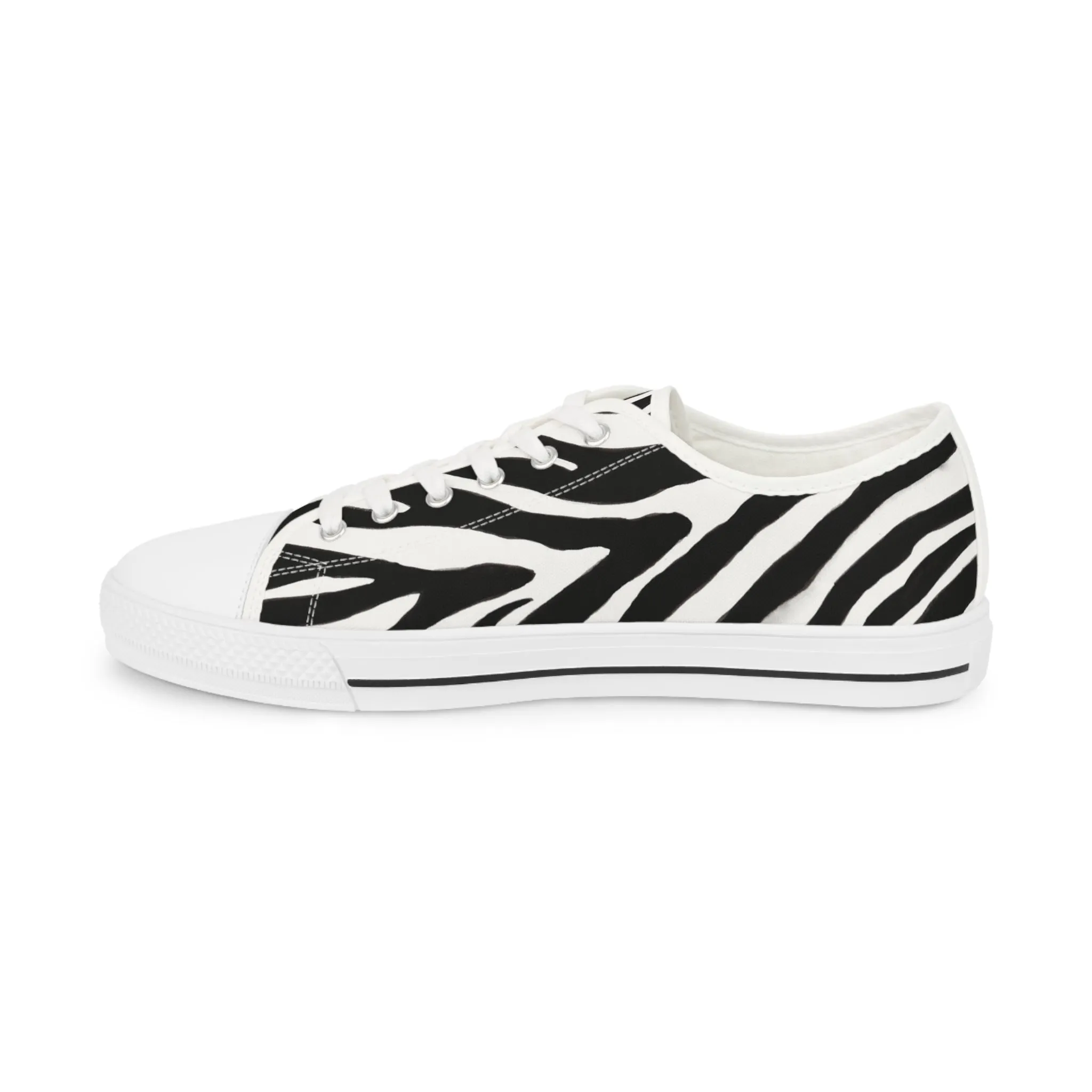 Black Zebra Print Men's Sneakers, Zebra Striped Animal Print Men's Low Top Sneakers Tennis Canvas Shoes (US Size: 5-14)