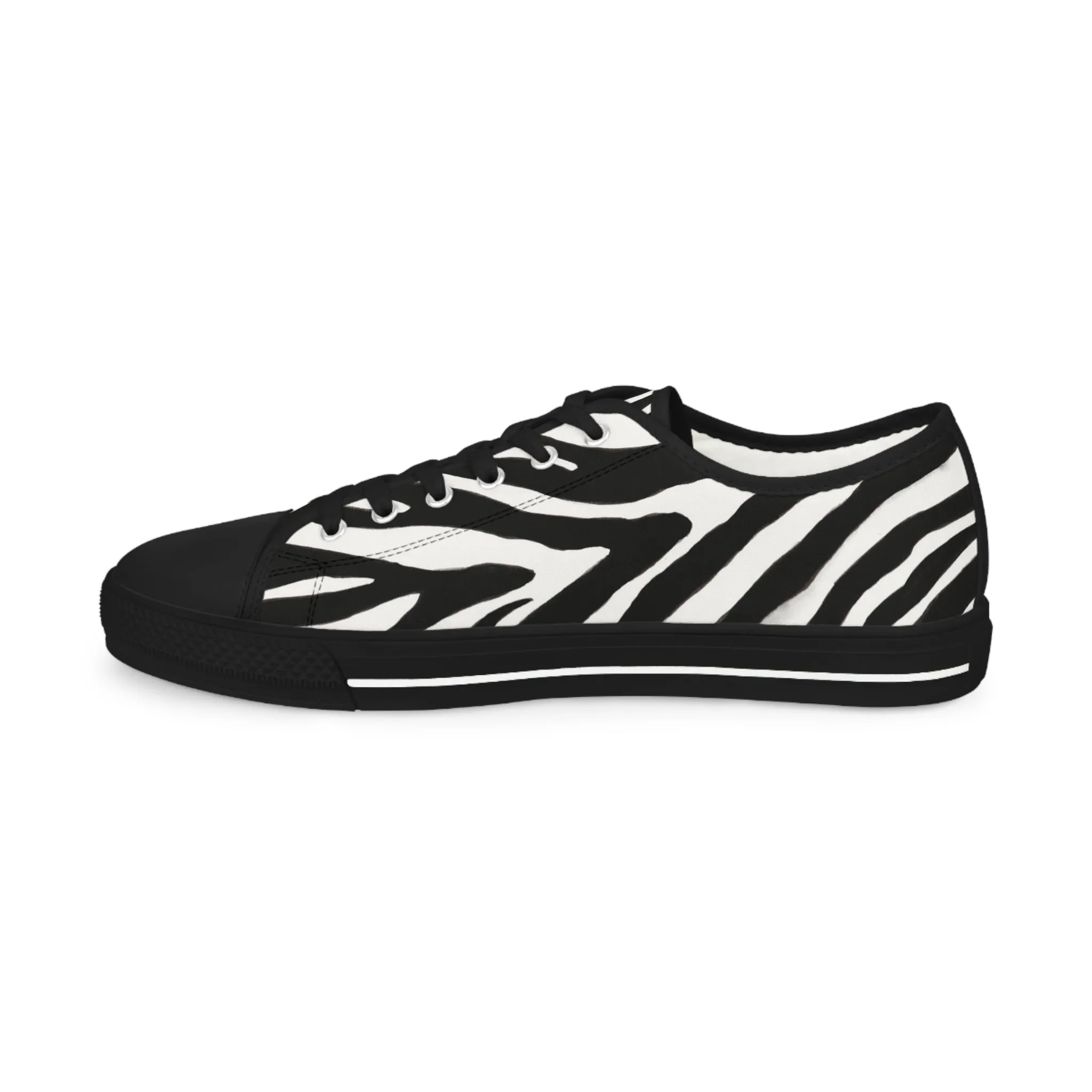 Black Zebra Print Men's Sneakers, Zebra Striped Animal Print Men's Low Top Sneakers Tennis Canvas Shoes (US Size: 5-14)