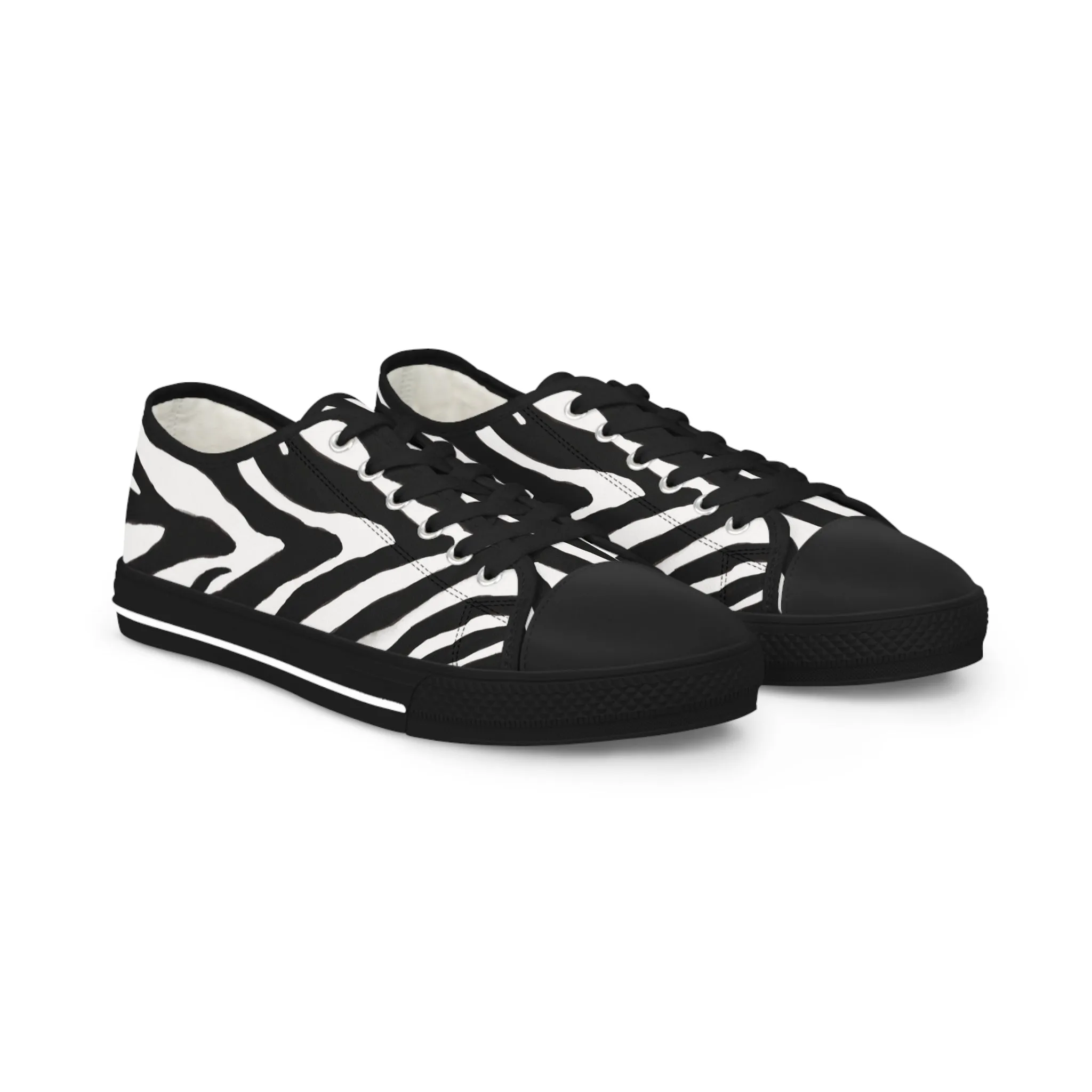 Black Zebra Print Men's Sneakers, Zebra Striped Animal Print Men's Low Top Sneakers Tennis Canvas Shoes (US Size: 5-14)