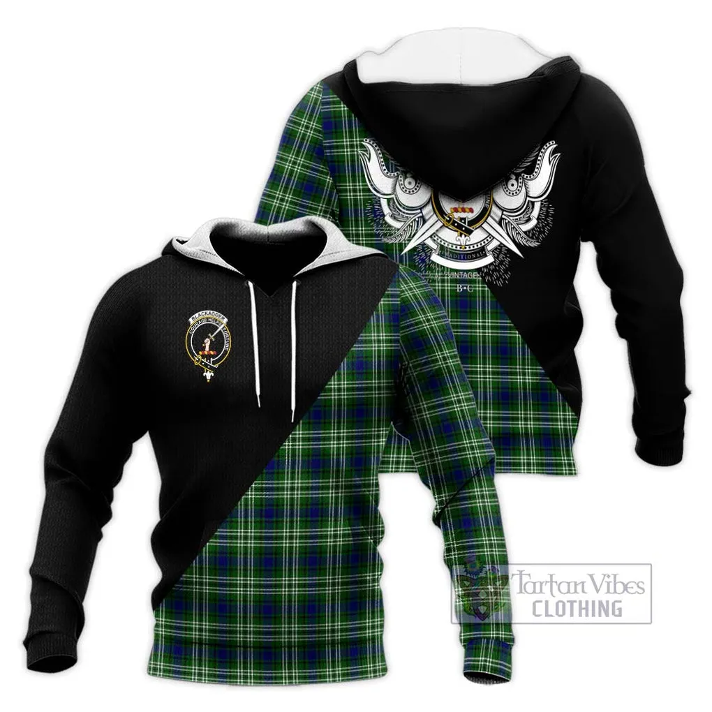 Blackadder Tartan Knitted Hoodie with Family Crest and Military Logo Style