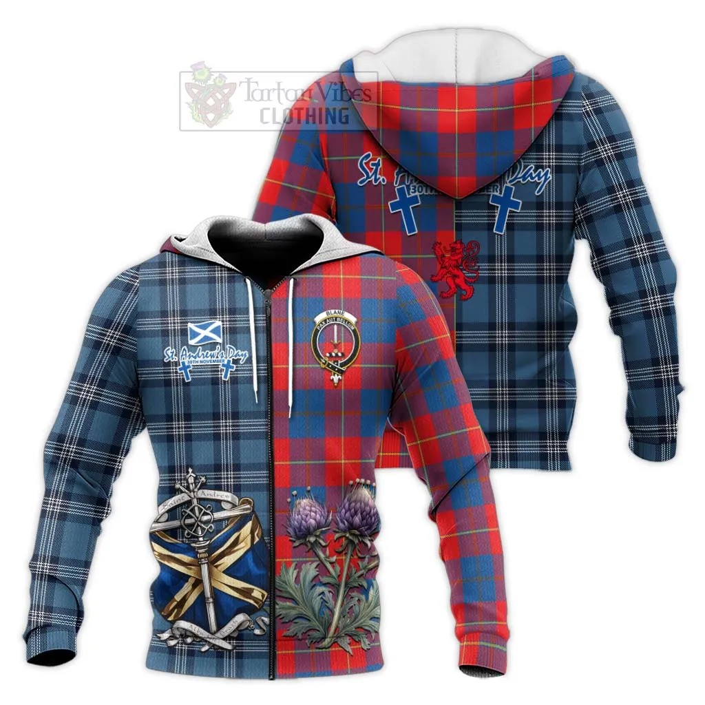 Blane Tartan Knitted Hoodie Happy St. Andrew's Day Half Tartan Style