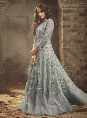 Bluish Grey Gown Style Anarkali Suit