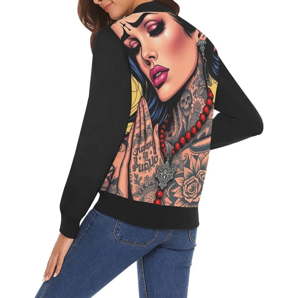 Bomber Jacket for Women Mi Vida Loca LA Art Designs