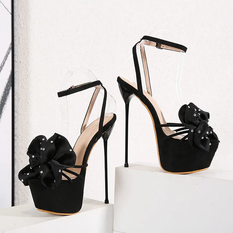 Bow tie water drill high heel water platform sandals