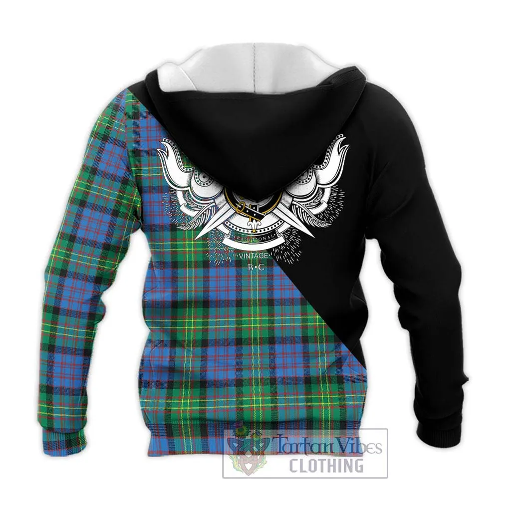 Bowie Ancient Tartan Knitted Hoodie with Family Crest and Military Logo Style