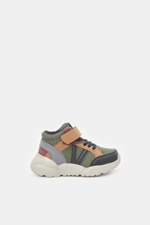 Boys Olive Colour Block High Top