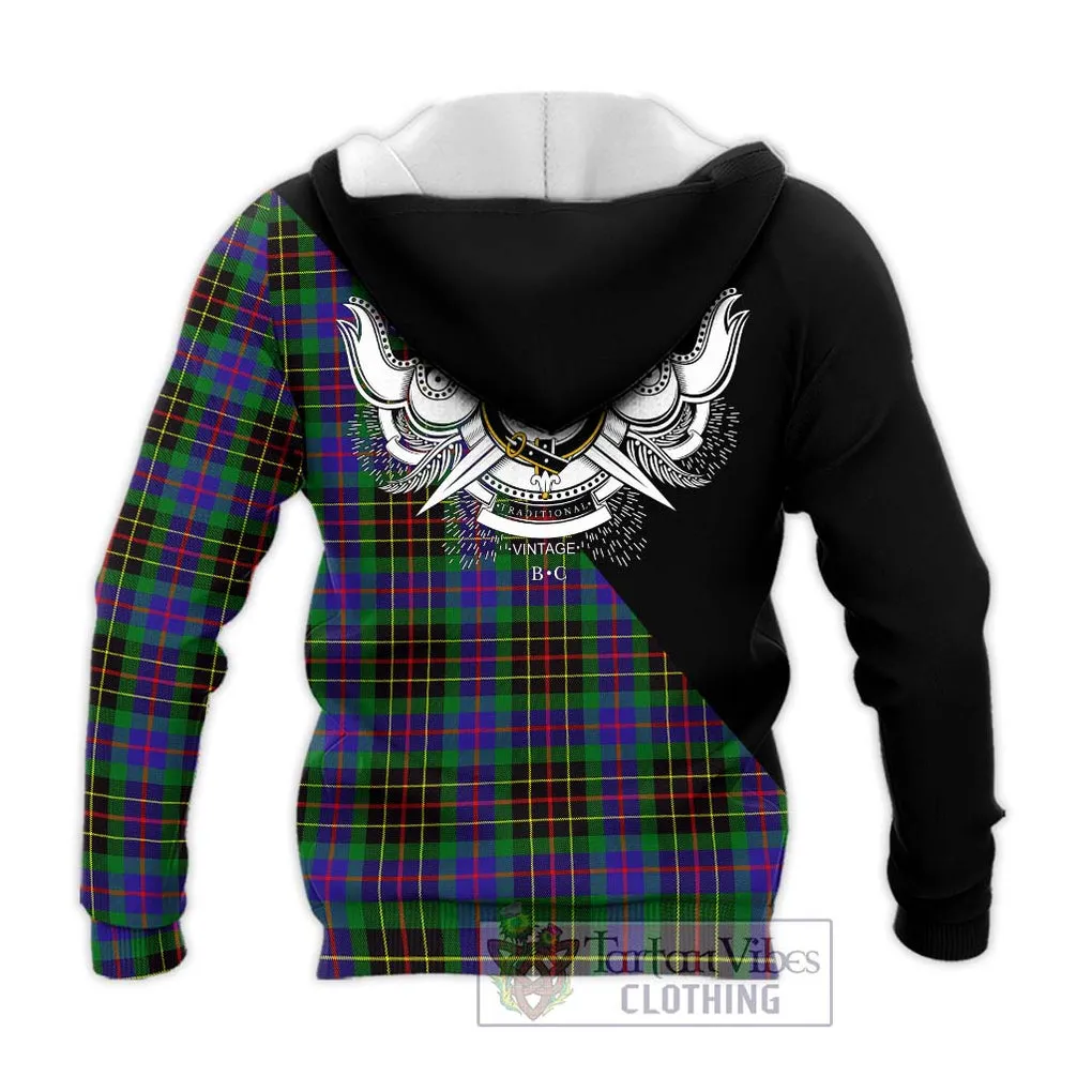 Brodie Hunting Modern Tartan Knitted Hoodie with Family Crest and Military Logo Style