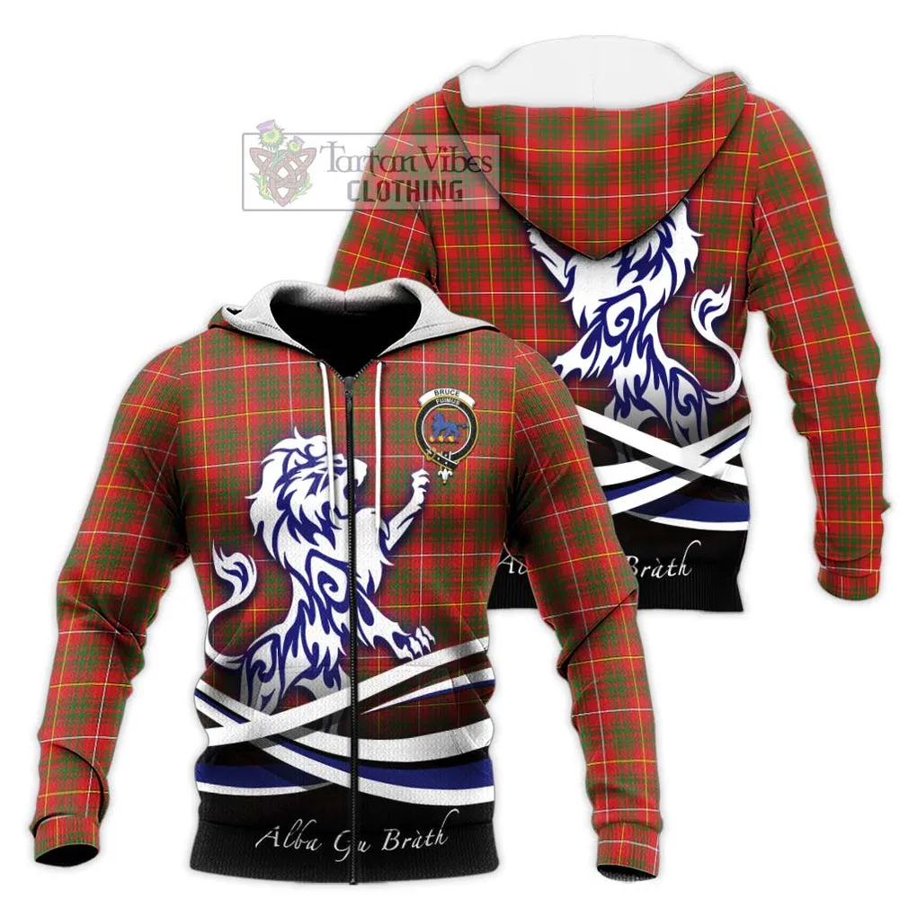 Bruce Modern Tartan Knitted Hoodie with Alba Gu Brath Regal Lion Emblem