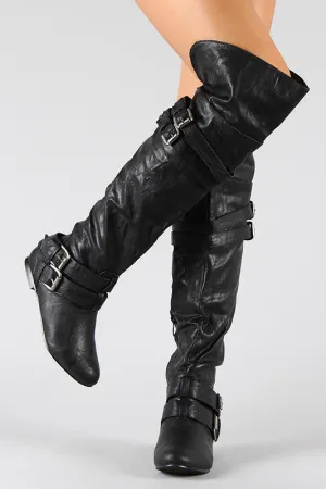 Buckle Slouchy Thigh High Flat Boot