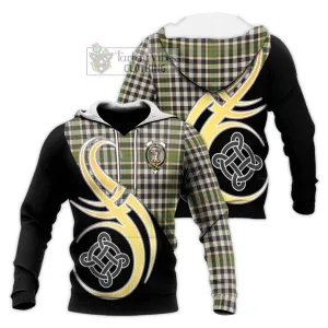 Burns Check Tartan Knitted Hoodie with Family Crest and Celtic Symbol Style