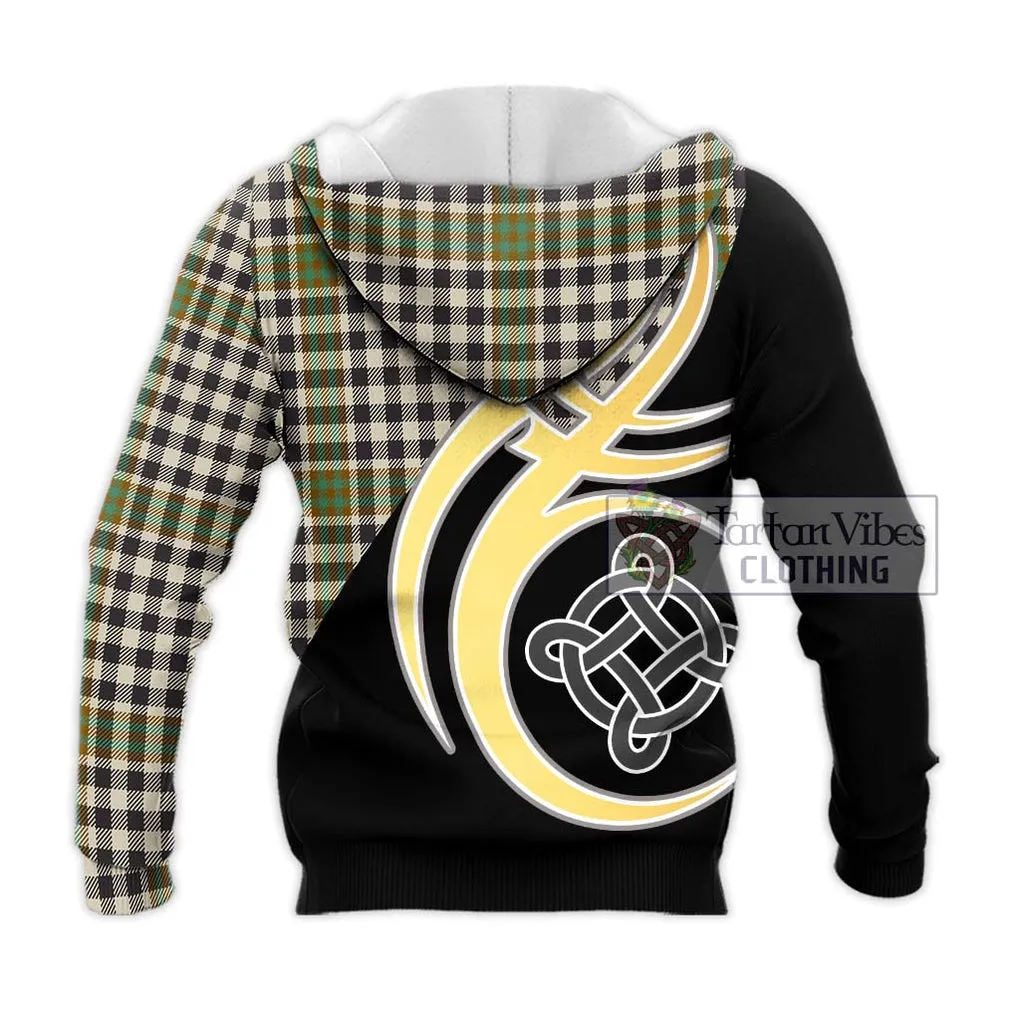 Burns Check Tartan Knitted Hoodie with Family Crest and Celtic Symbol Style