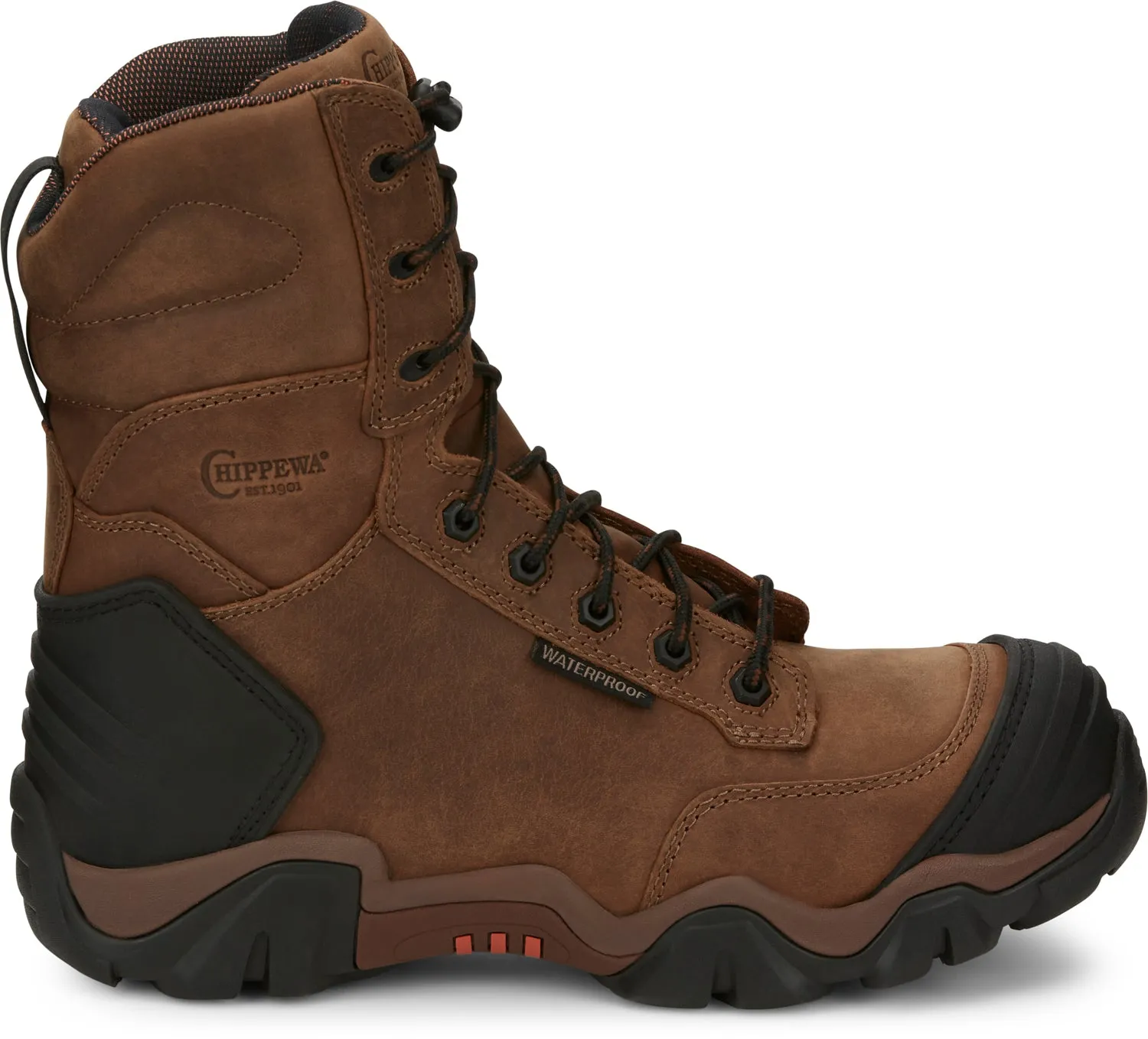 Chippewa Mens Cross Terrain 8in WP CT Hiker Bourbon Brown Leather Work Boots