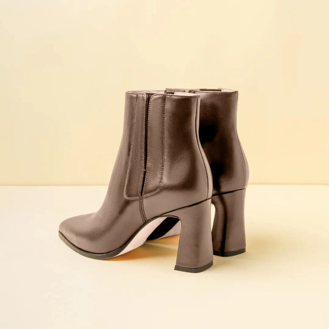 Chocolate Brown Calf Leather Bold Block Ankle Boot