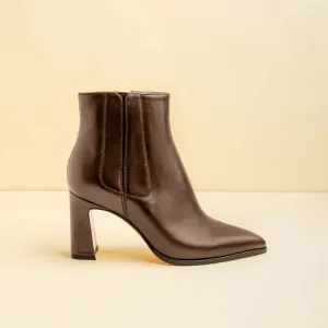 Chocolate Brown Calf Leather Bold Block Ankle Boot