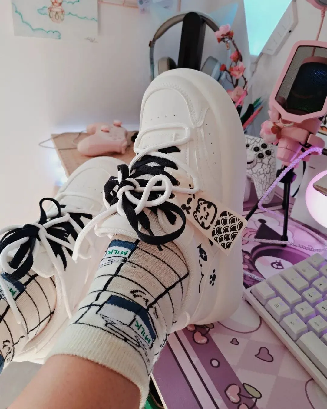 *CLEARANCE* Ultra Kawaii Kitty Colorblock White Sneakers - Women's