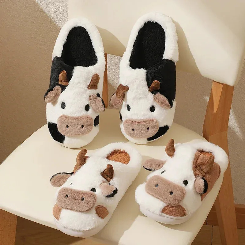 Cow Slippers - Cow Animal Slippers - Fluffy Cow slippers