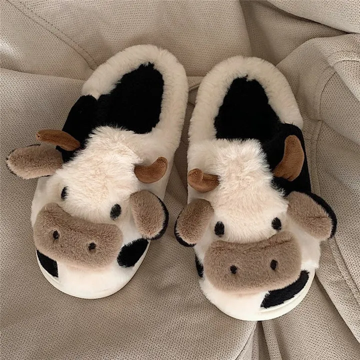 Cow Slippers - Cow Animal Slippers - Fluffy Cow slippers