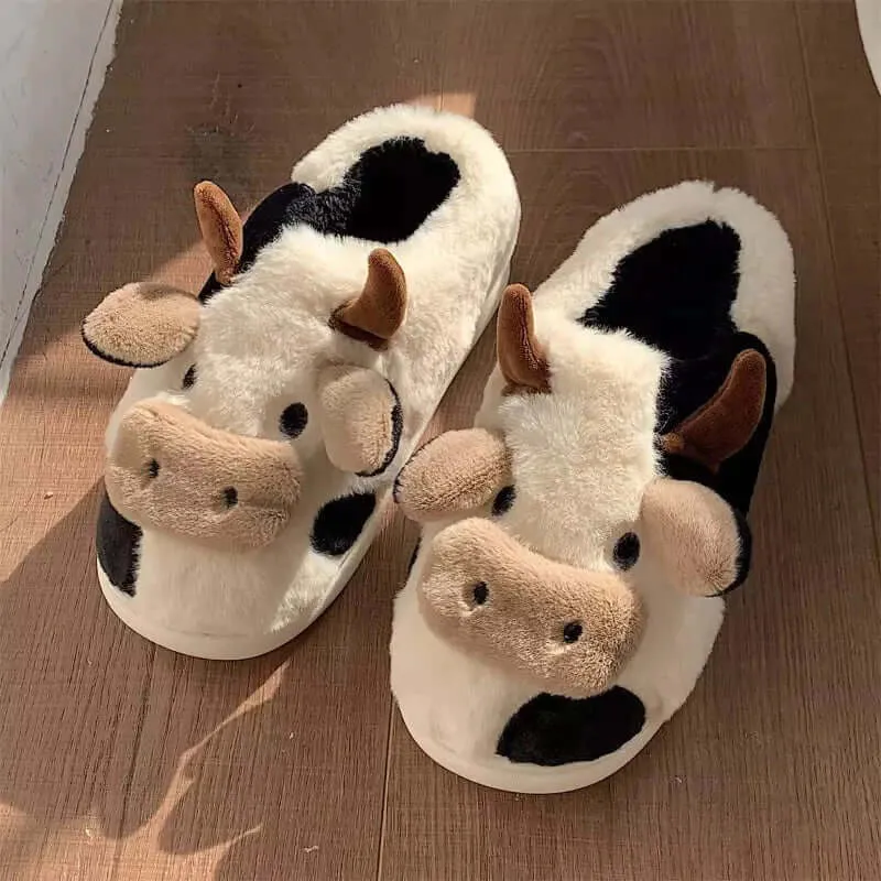 Cow Slippers - Cow Animal Slippers - Fluffy Cow slippers