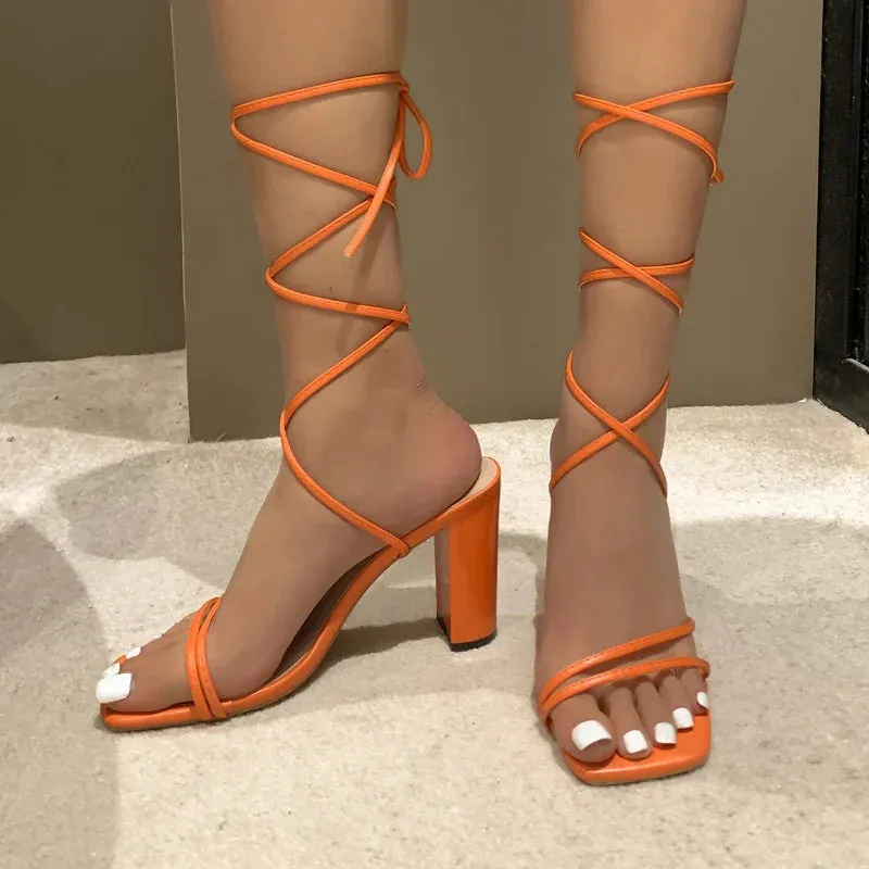 Cross Lace-Up High Heels