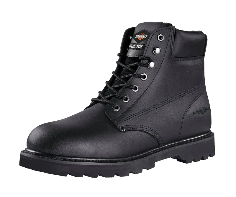 Diamondback Work Boots, 8, Medium W, Black, Leather Upper, Lace-Up, Steel Toe, With Lining :PR: QUANTITY: 1