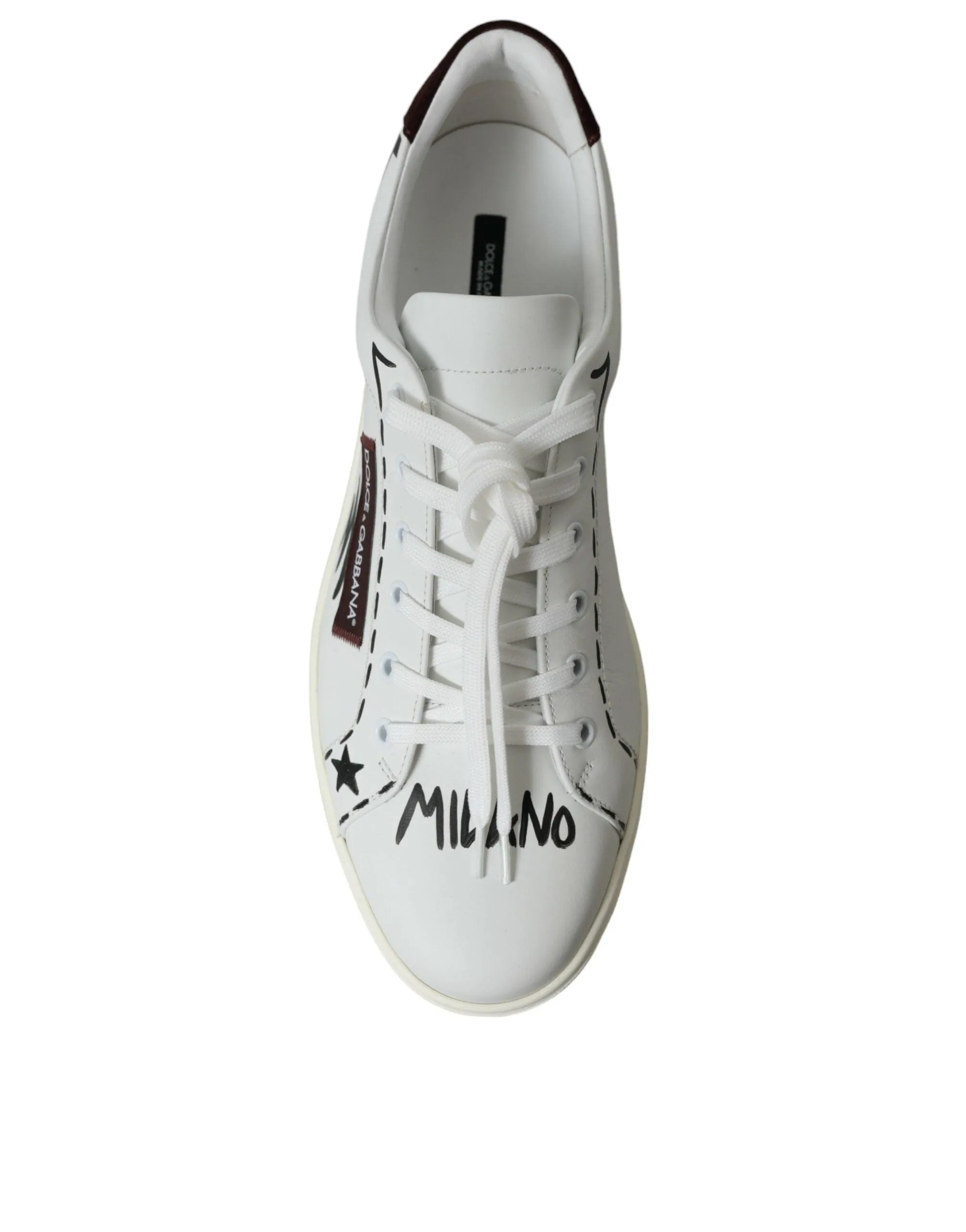 Dolce & Gabbana White Bordeaux Leather Logo Low Top Sneakers Shoes