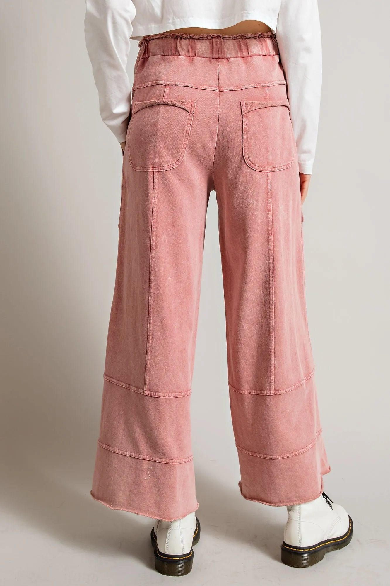 Easel Mineral Washed Terry Knit Pants in Mauve ON ORDER