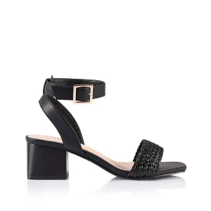 Elly Block Heel Sandals - Black Weave